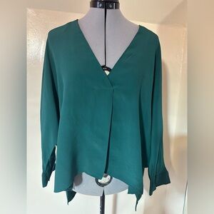 ZARA Teal Green V-Neck Blouse | Long Sleeve | Size L